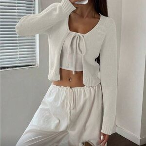 Chic White Knit Cardigan and Top Set